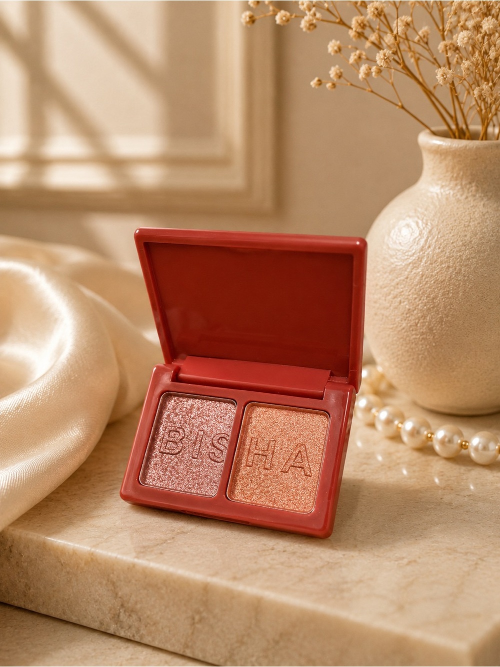 BISHA Shimmer Duo Eyeshadow - Rose Sparkle & Peachy Gold